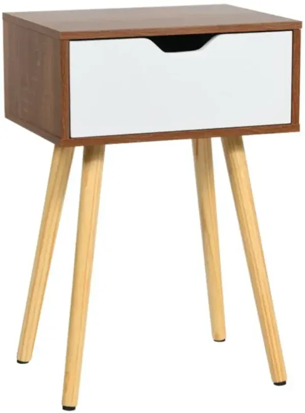 Hivvago End Side Storage Drawer Nightstand with Solid Wooden Leg