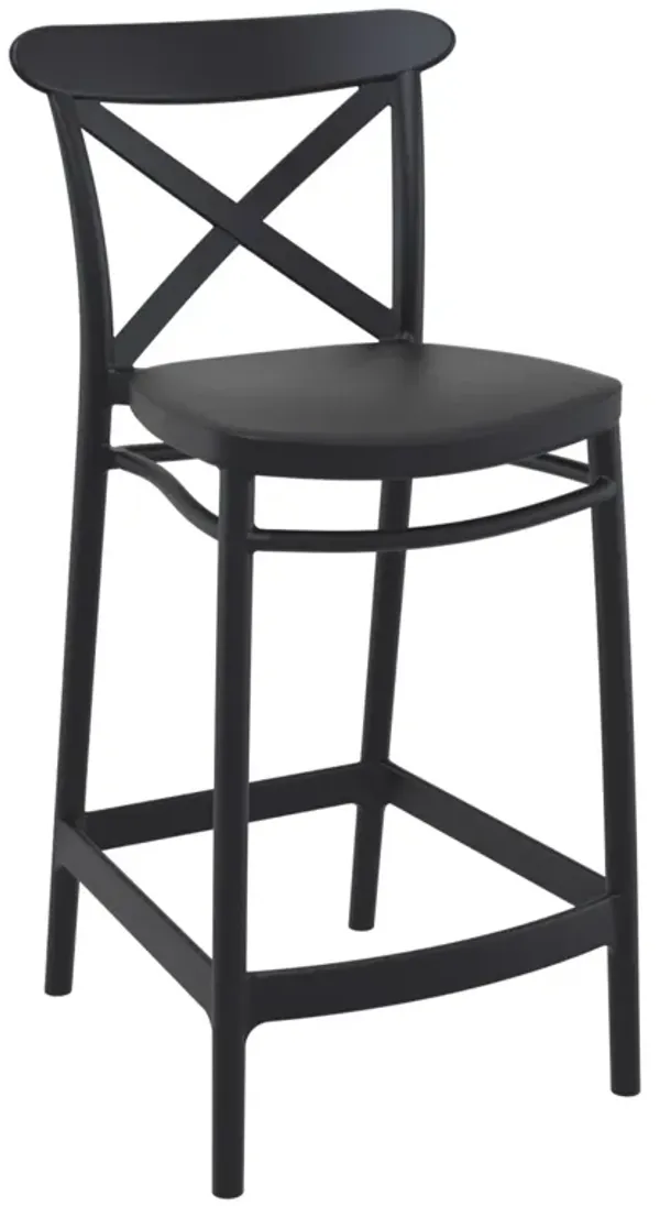 37.75" Black Solid X Accented Outdoor Patio Counter Stool