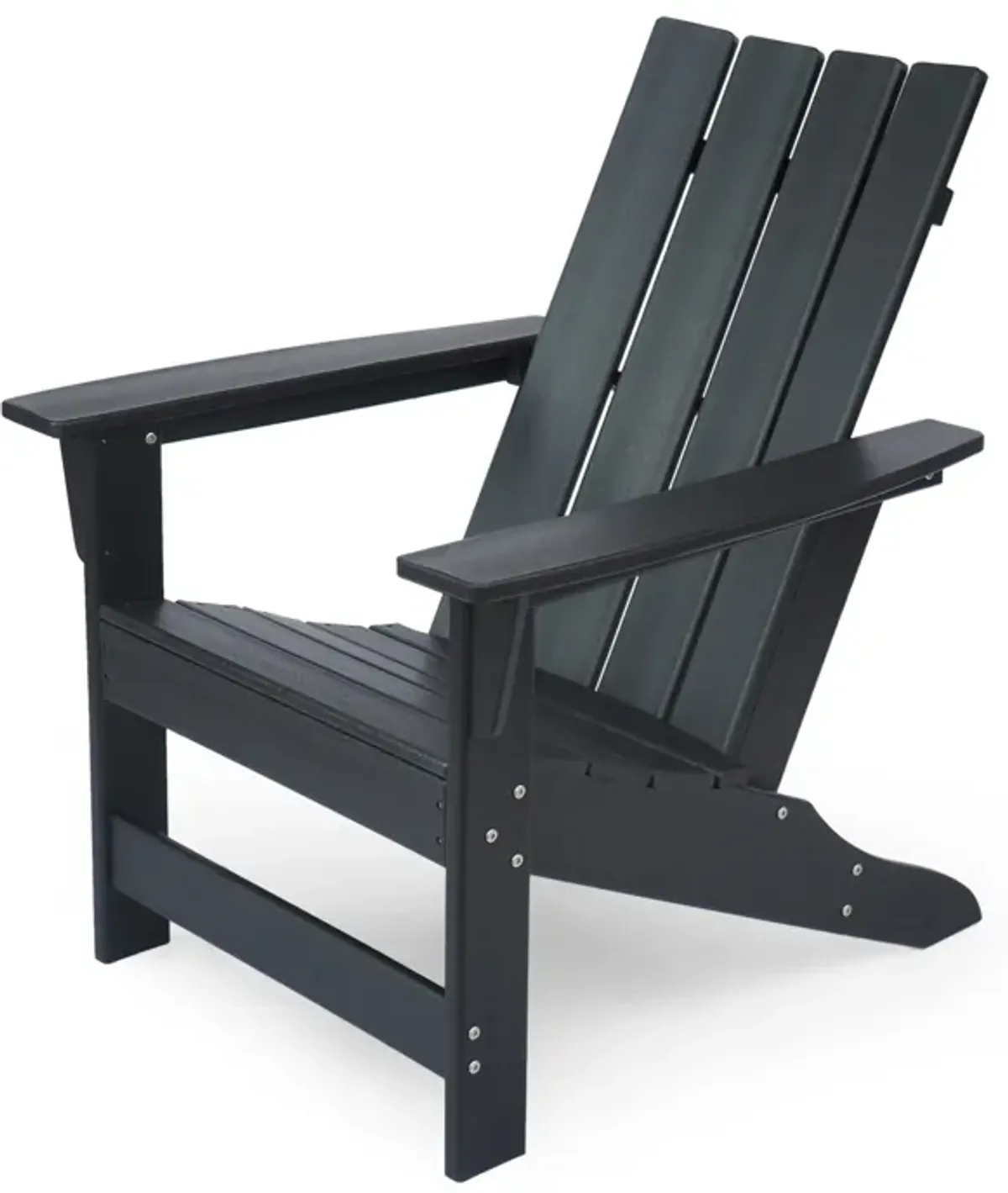 Elisa Outdoor Adirondack Chair, Waterfall Front, Slatted, Black Finish - Benzara