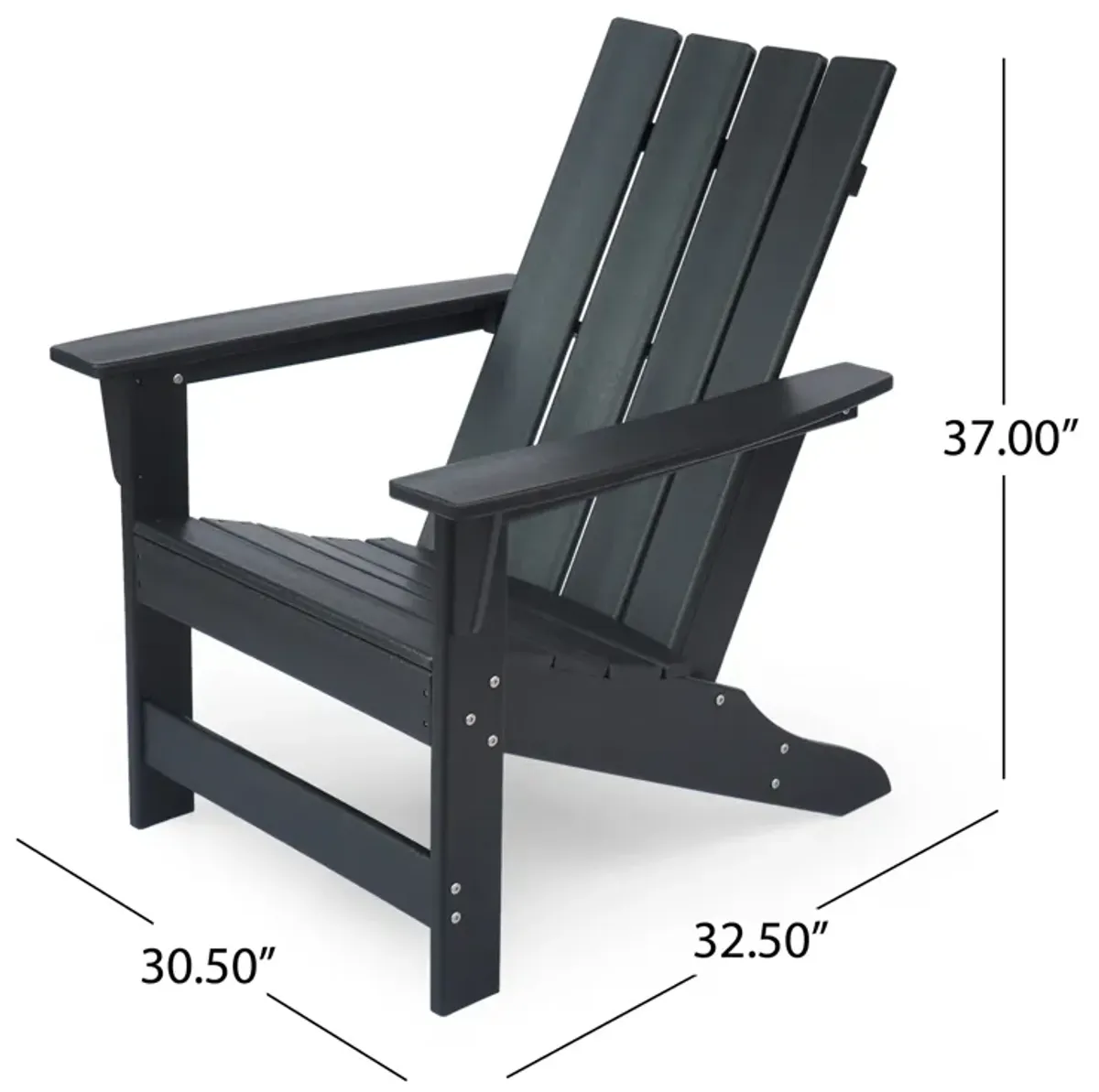 Elisa Outdoor Adirondack Chair, Waterfall Front, Slatted, Black Finish - Benzara