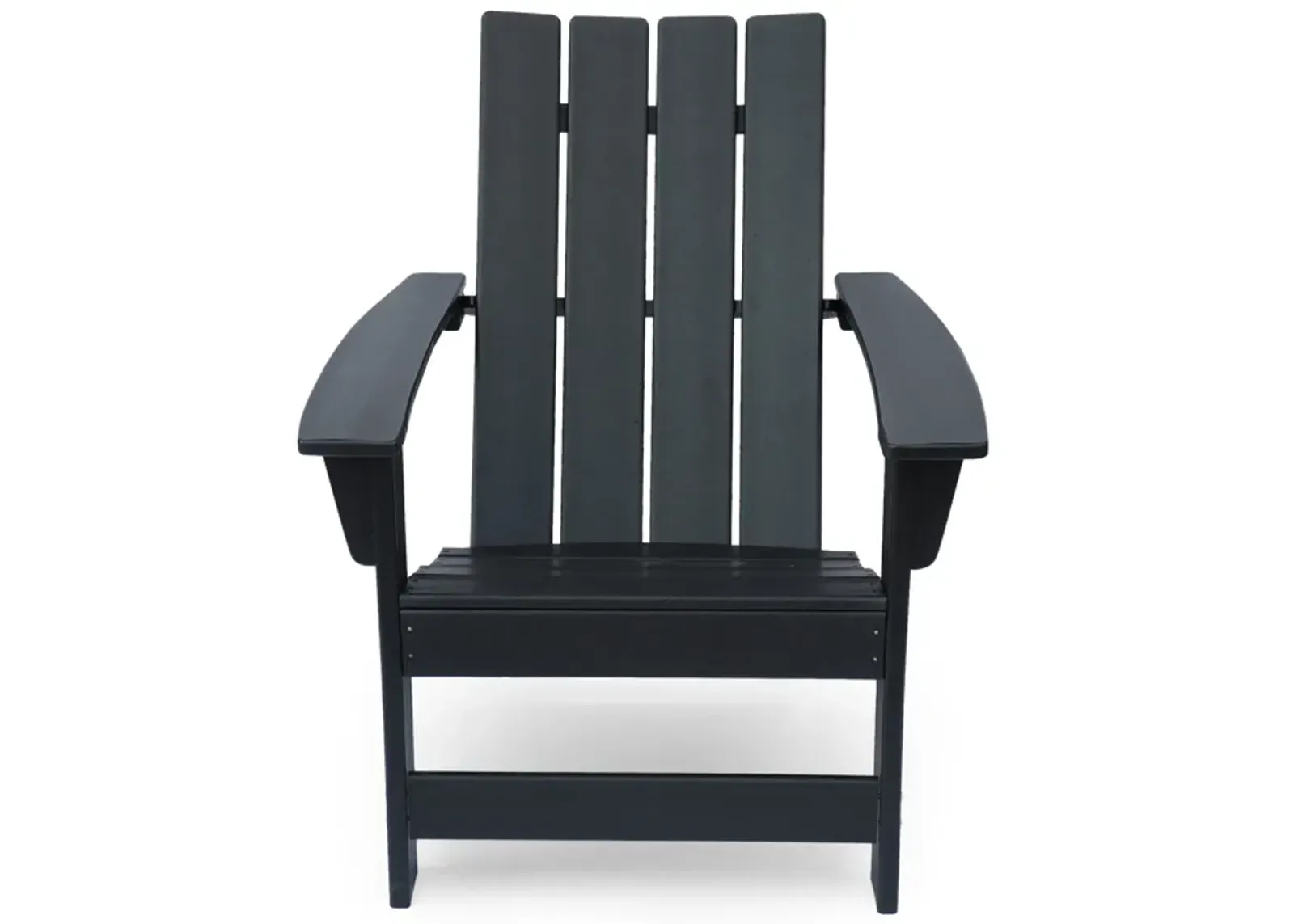 Elisa Outdoor Adirondack Chair, Waterfall Front, Slatted, Black Finish - Benzara