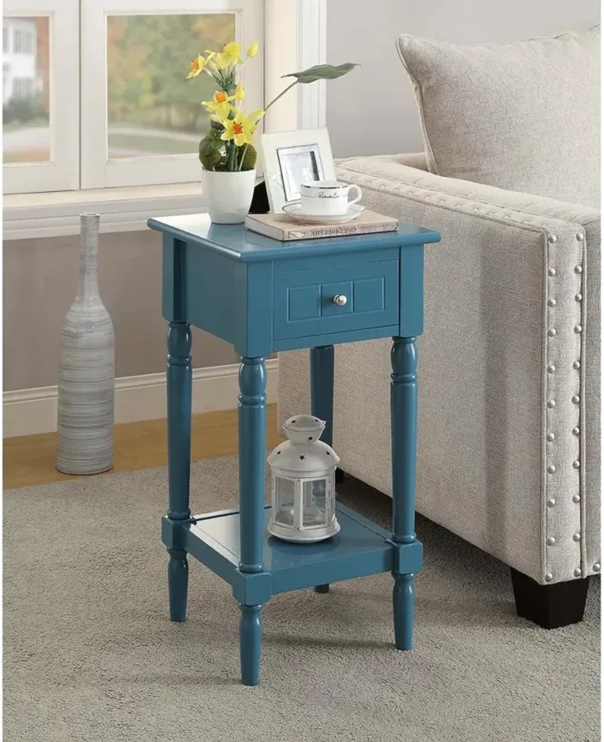 Convience Concept, Inc. French Country Khloe 1 Drawer Accent Table with Shelf Blue