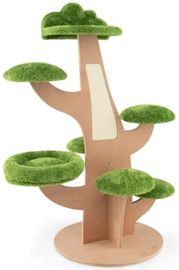 Hivvago 50 Inch Pine Shape Cat Tree for Indoor Cats with Sisal Scratching Board
