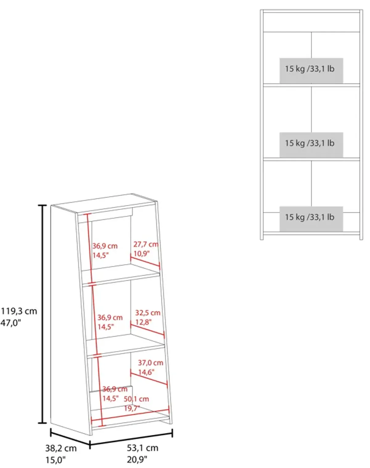 Gakona Bookcase, 3 shelves, Black