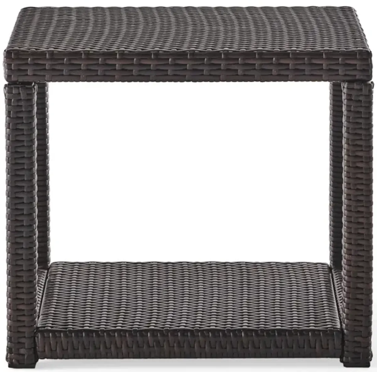 Enzo Outdoor Accent Table, 22 Inch Rectangular, Shelf, Brown Rattan -Benzara