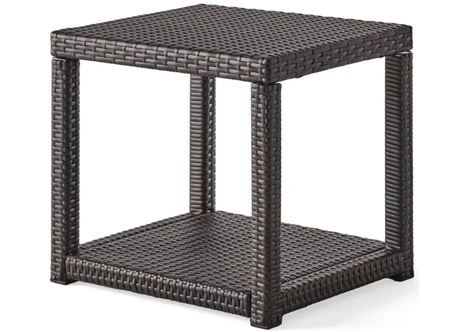 Enzo Outdoor Accent Table, 22 Inch Rectangular, Shelf, Brown Rattan -Benzara