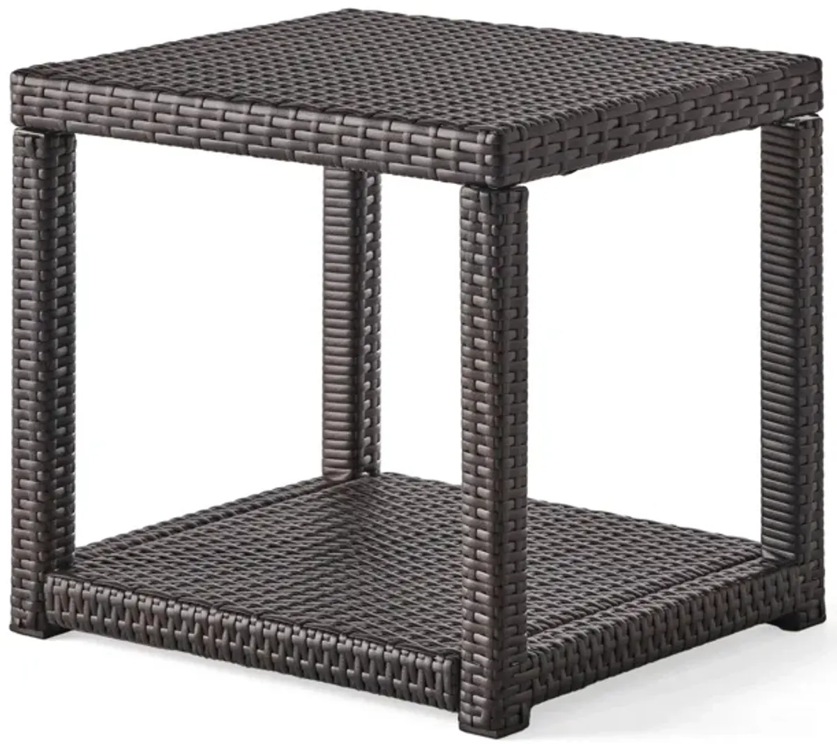 Enzo Outdoor Accent Table, 22 Inch Rectangular, Shelf, Brown Rattan -Benzara