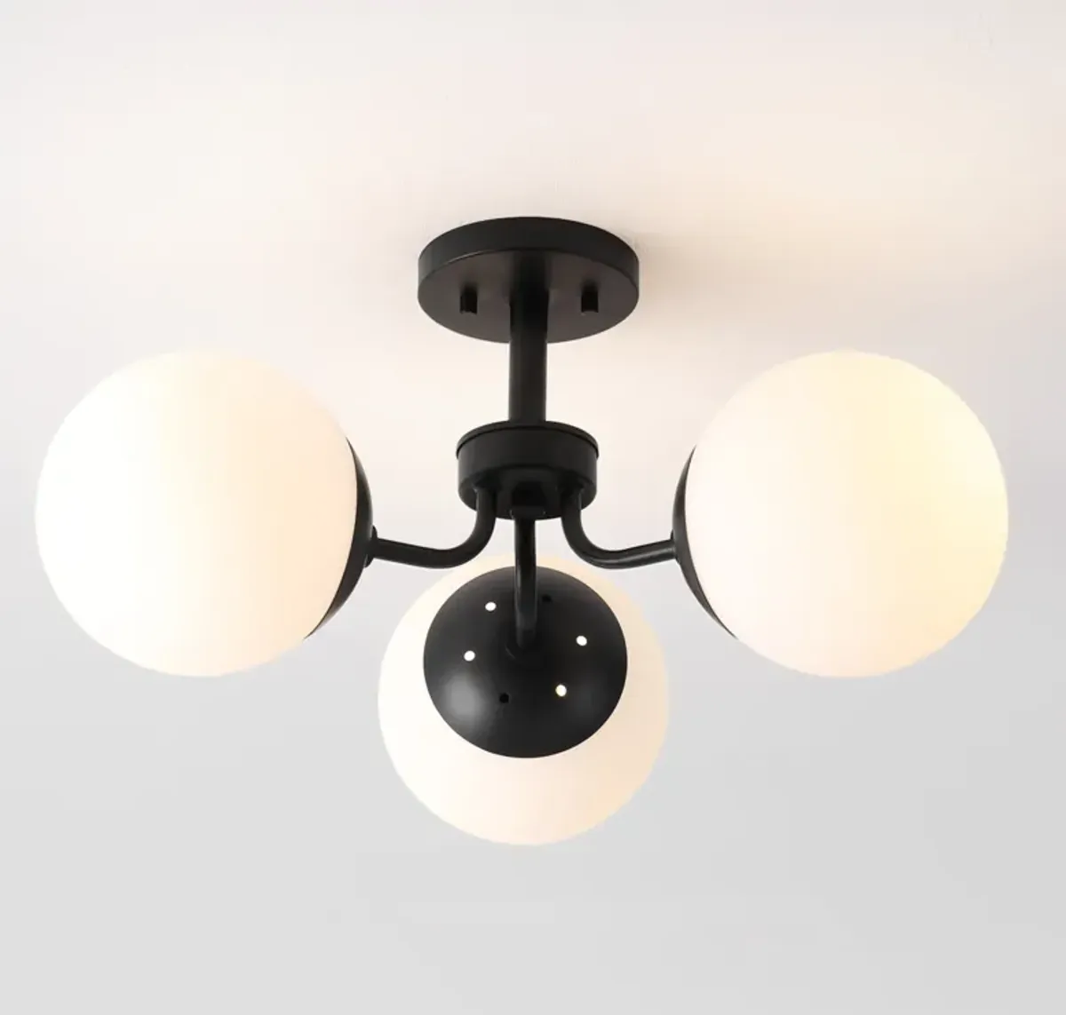 Olivier 3-Light Bohemian Farmhouse Iron/Frosted Glass LED Semi Flush Mount