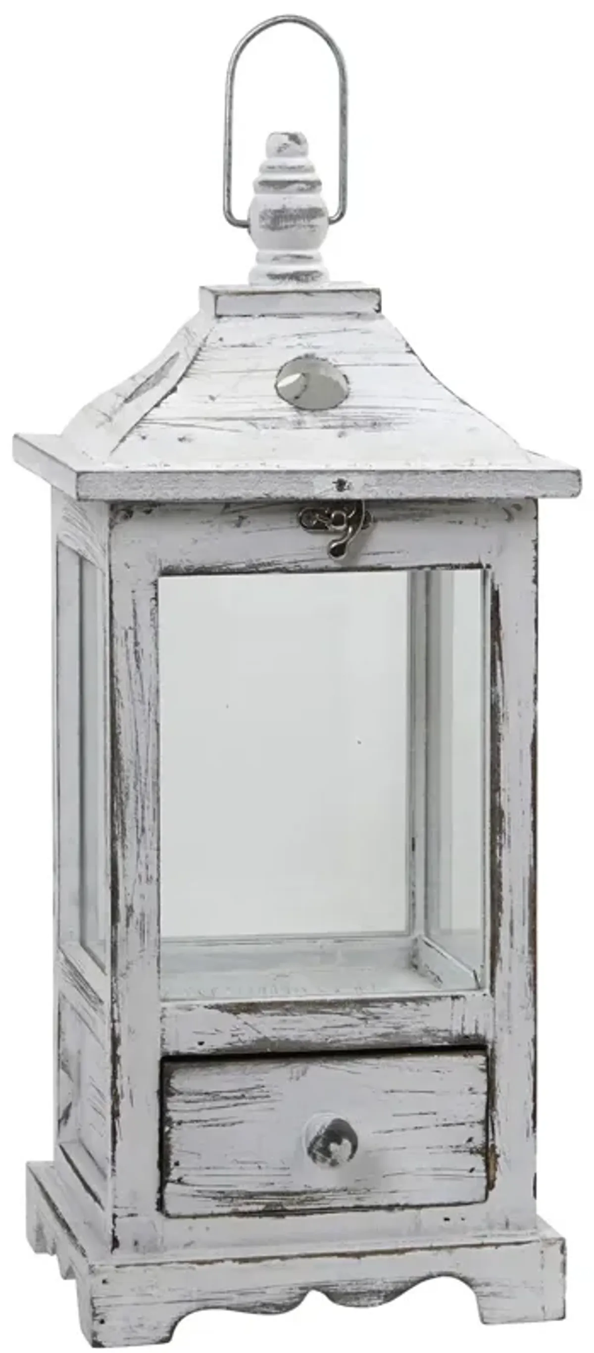 Nearly Natural 17.25-in Distressed Wooden Lantern with Drawers