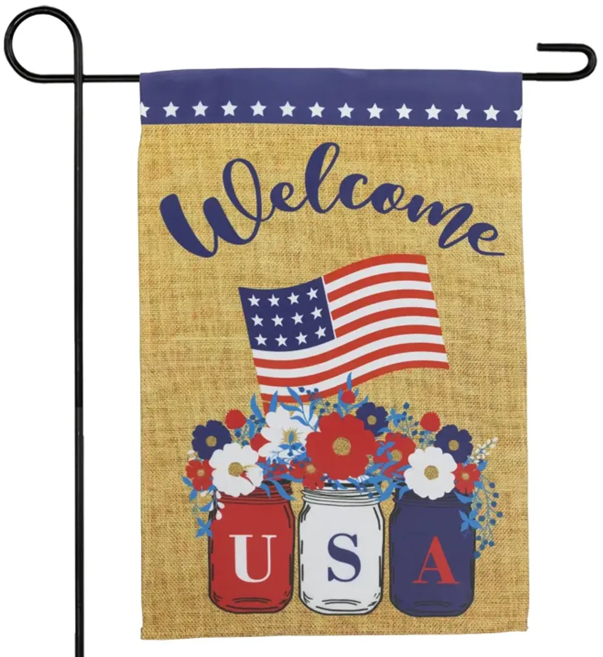 Floral Mason Jars "Welcome" USA Flag Patriotic Outdoor Garden Flag - 18" x 12.5"