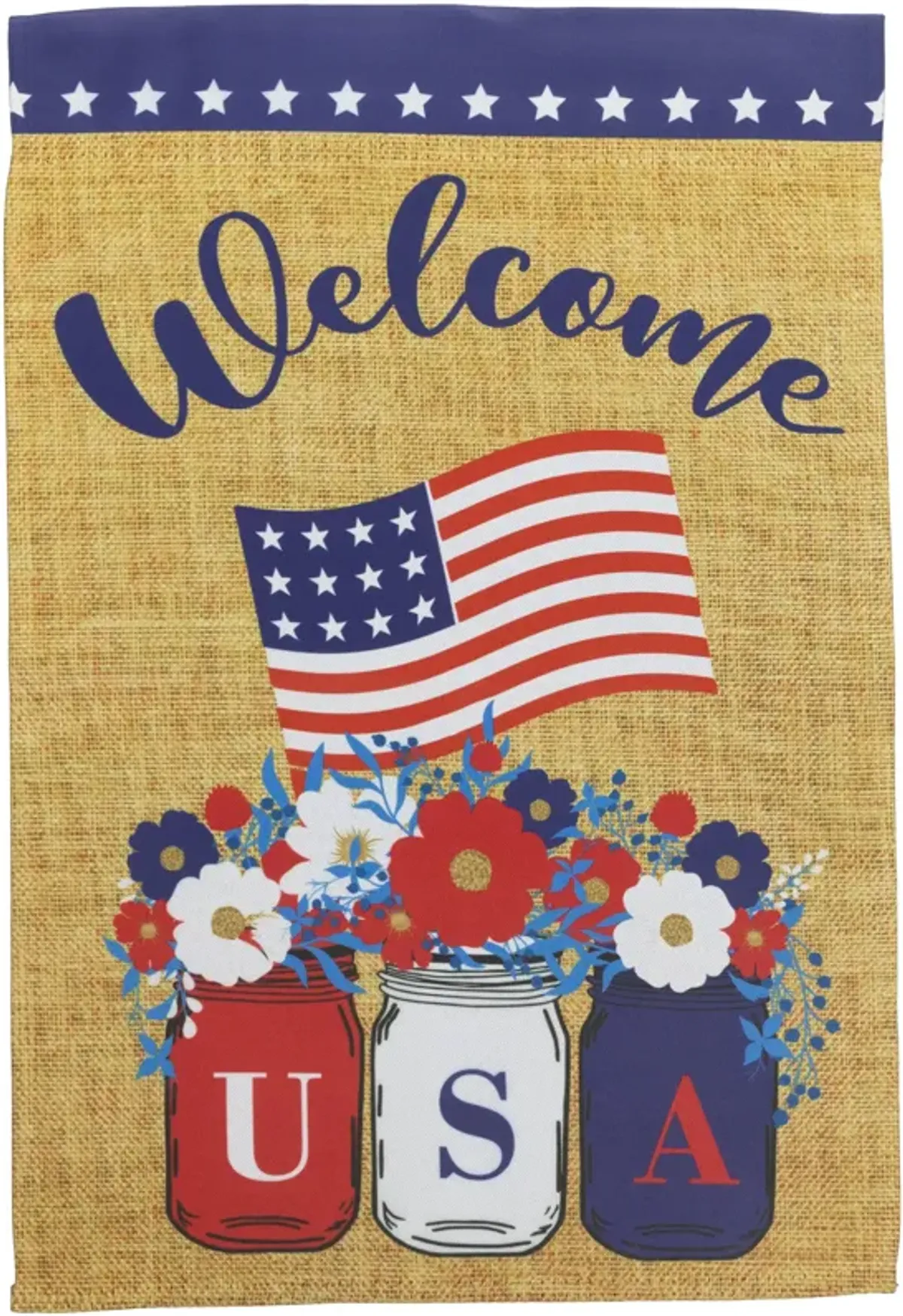 Floral Mason Jars "Welcome" USA Flag Patriotic Outdoor Garden Flag - 18" x 12.5"