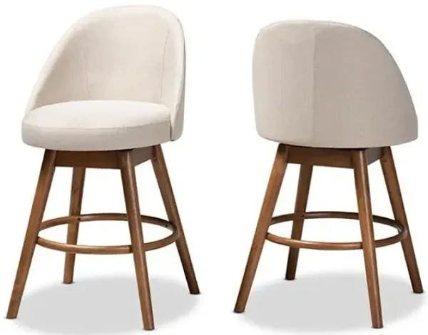 Walnut-Finished Wood Swivel Counter Stool Set of 2