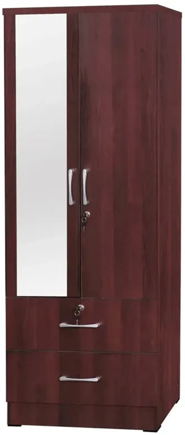 Better Home Products Grace Armoire Wardrobe with Mirror & Drawers in Mahogany