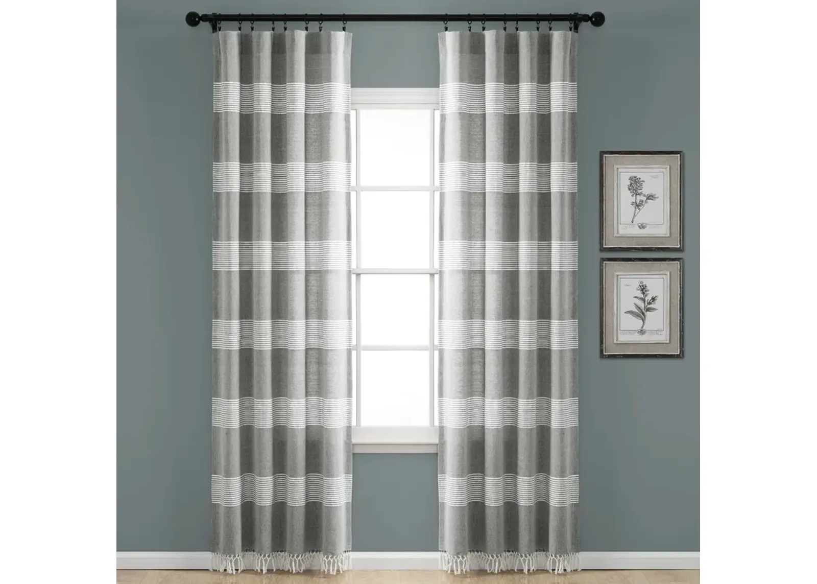 Tucker Stripe Yarn Dyed Cotton Knotted Tassel Window Curtain Panels