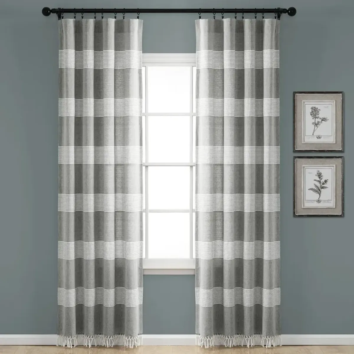 Tucker Stripe Yarn Dyed Cotton Knotted Tassel Window Curtain Panels