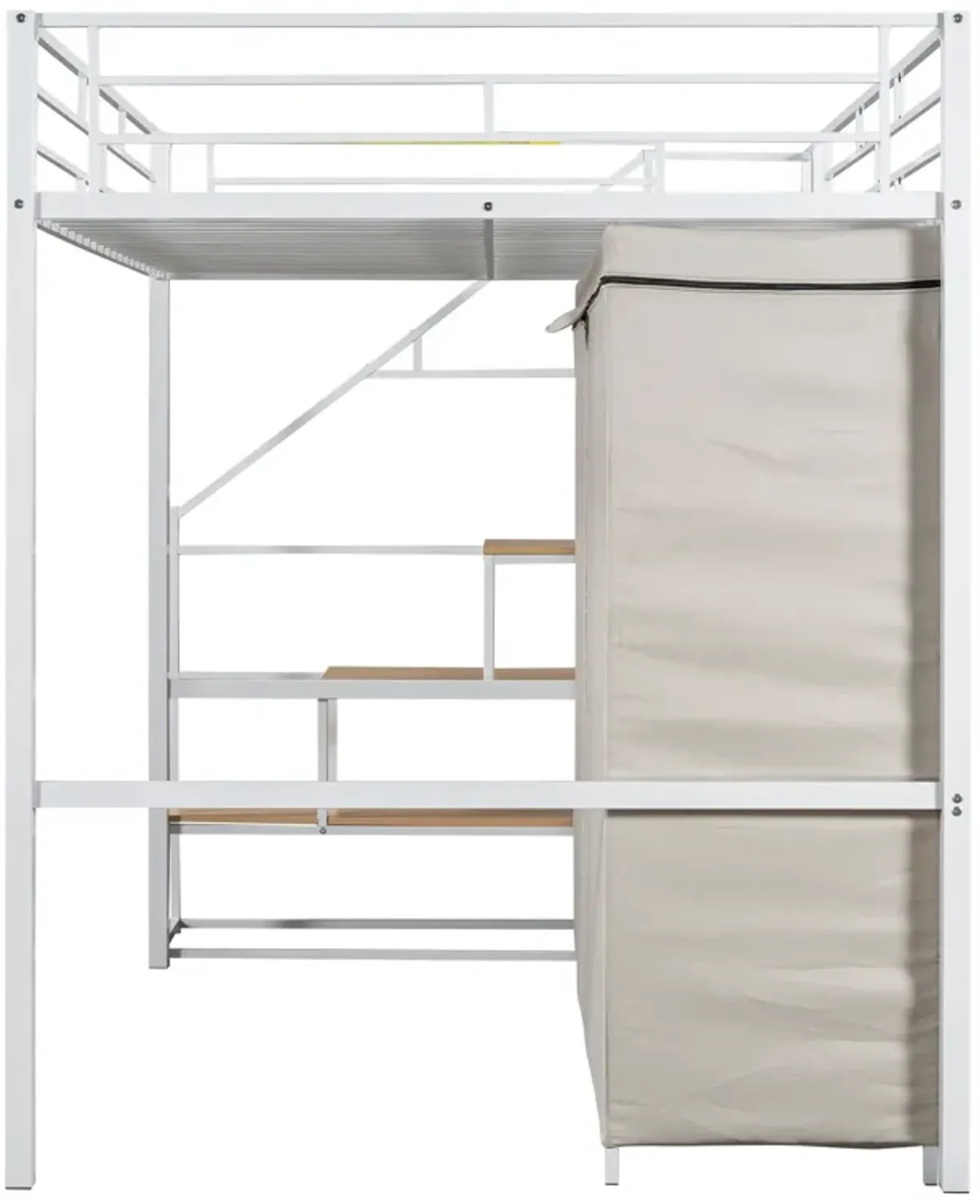 Merax Metal Loft Bed with Wardrobe and Storage Shelves