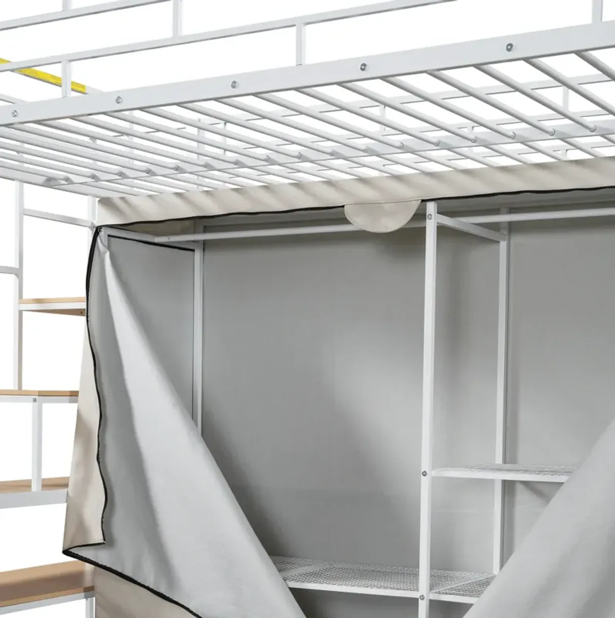 Merax Metal Loft Bed with Wardrobe and Storage Shelves