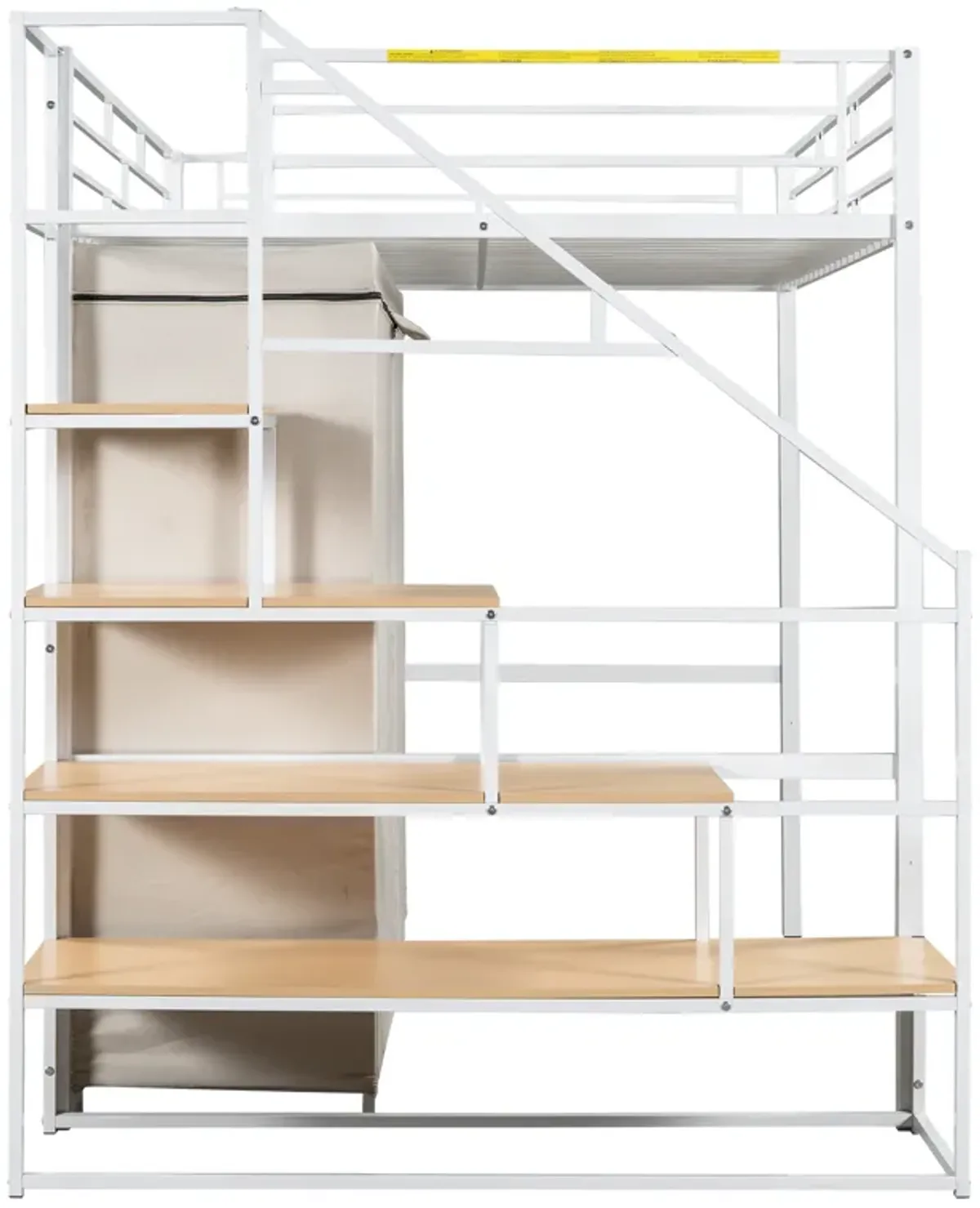 Merax Metal Loft Bed with Wardrobe and Storage Shelves