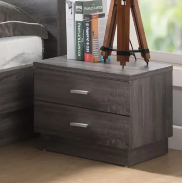 Distressed Grey Nightstand with 2 Drawers