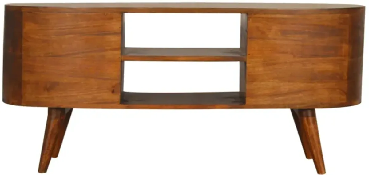 Solid Wood 4 Drawer Chestnut Wave Entertainment Unit