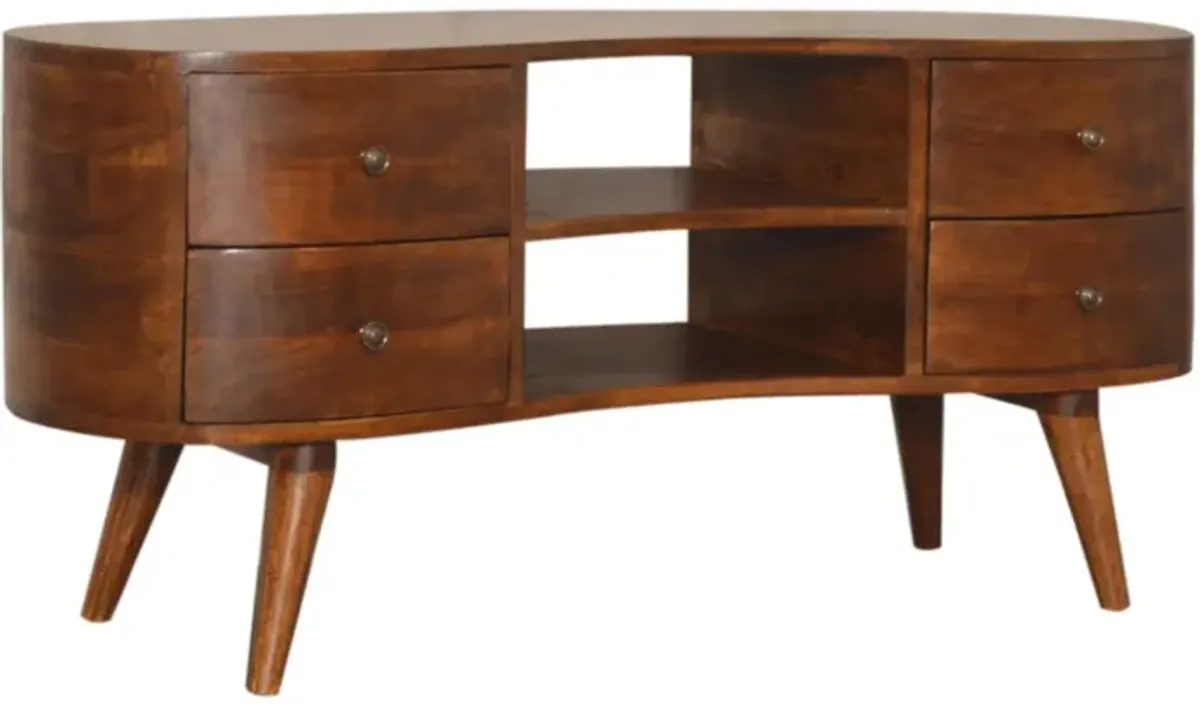 Solid Wood 4 Drawer Chestnut Wave Entertainment Unit