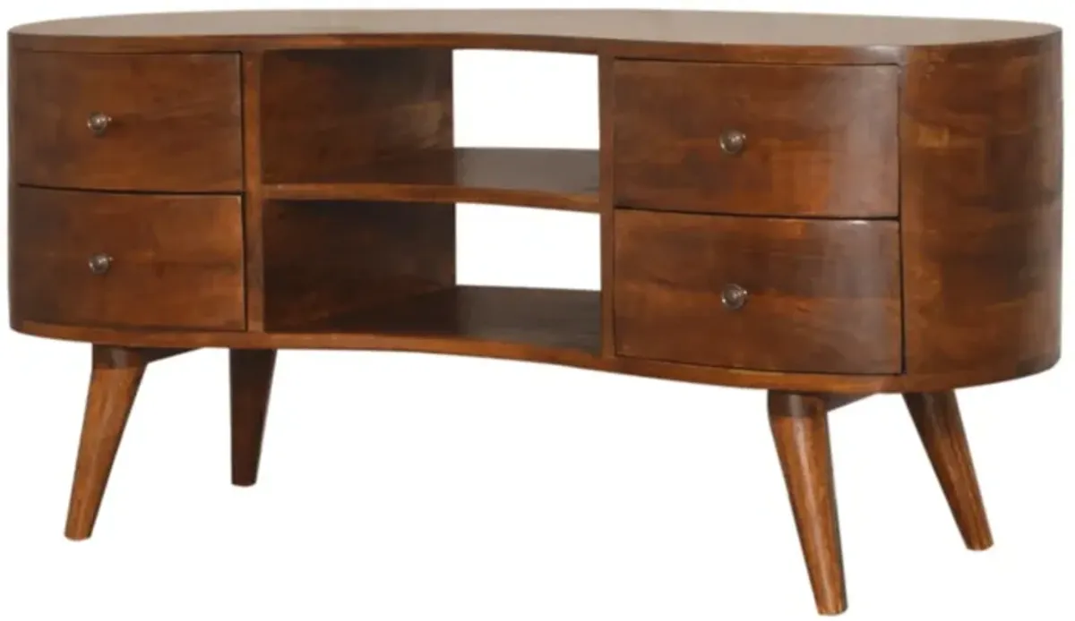 Solid Wood 4 Drawer Chestnut Wave Entertainment Unit