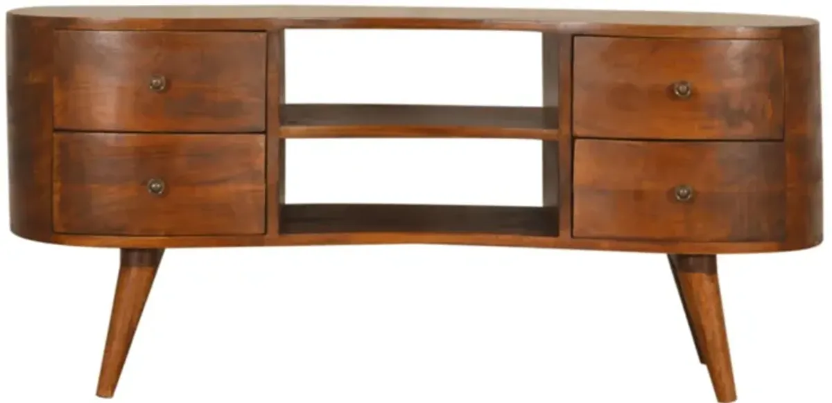 Solid Wood 4 Drawer Chestnut Wave Entertainment Unit