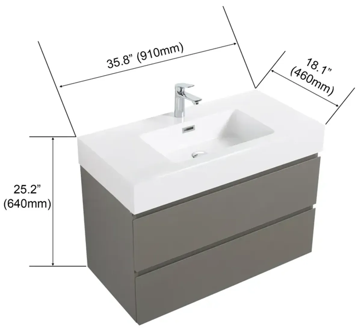 36" Gray Bathroom Vanity with Sink & Storage