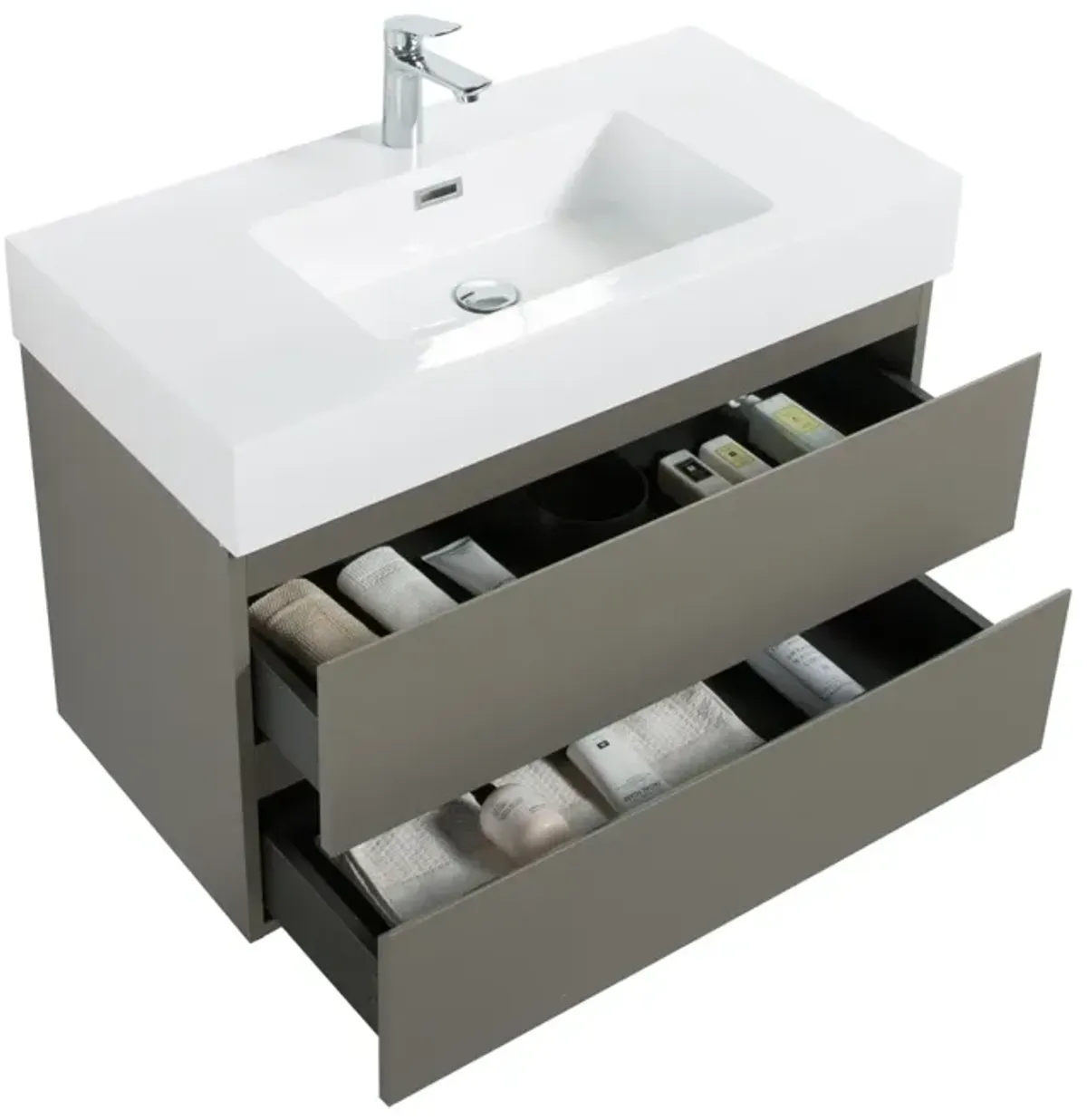 36" Gray Bathroom Vanity with Sink & Storage