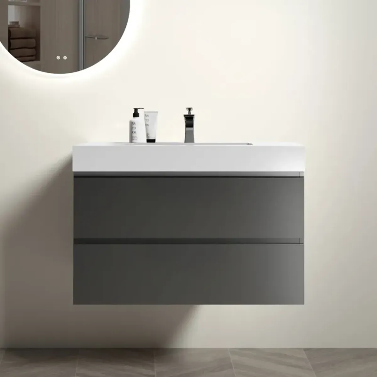 36" Gray Bathroom Vanity with Sink & Storage