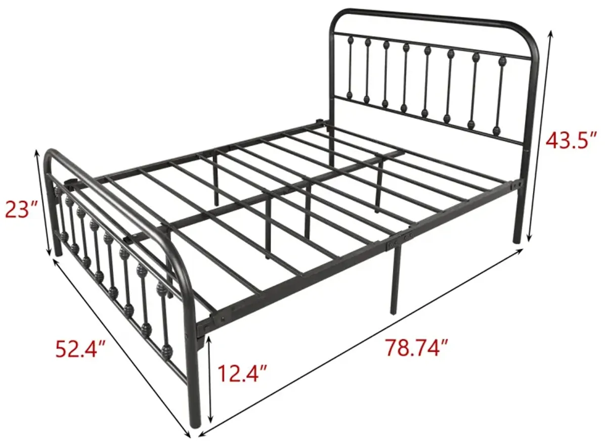 Full Metal Platform Bed Frame With Headboard Strong Slat Support No Box Spring Needed