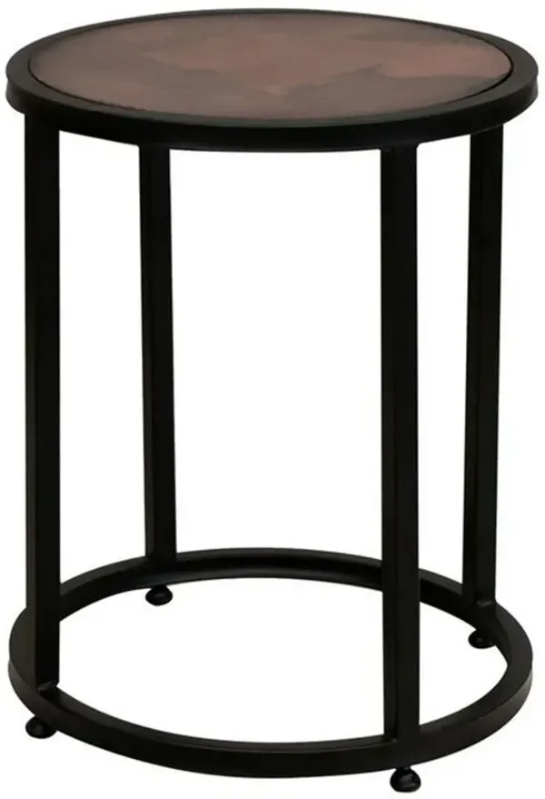 Benjara Berry 24 Inch Side End Table, Round Top, Caster Wheels, Metal, Black, Copper and Brown