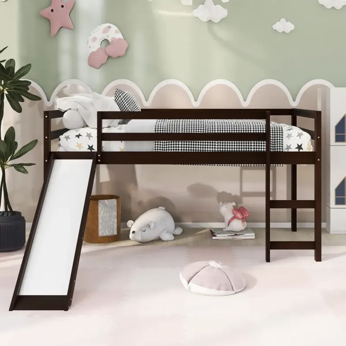 Loft Bed With Slide, Multifunctional Design, Twin