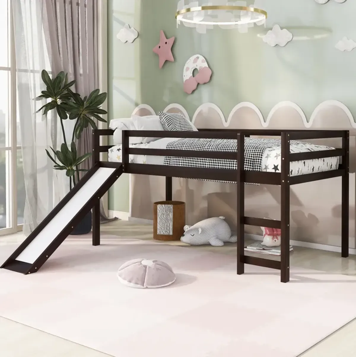 Loft Bed With Slide, Multifunctional Design, Twin