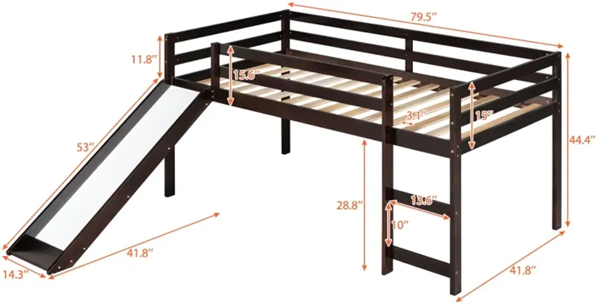 Loft Bed With Slide, Multifunctional Design, Twin