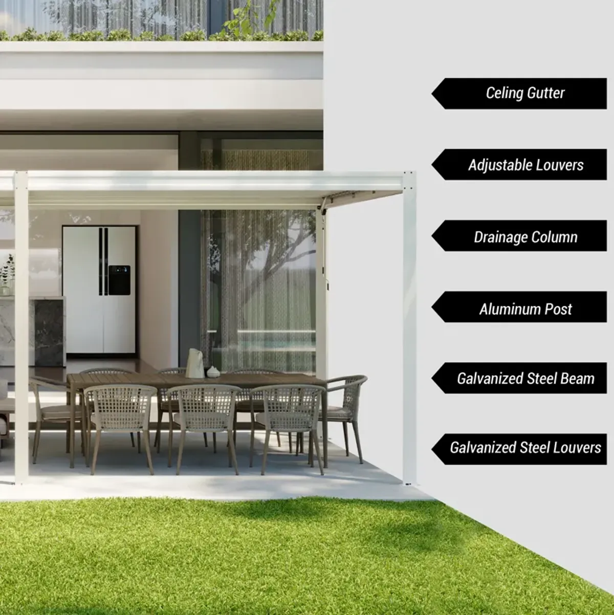 MONDAWE Outdoor Louvered Pergola 10X20FT, Aluminum Pergola with Adjustable Roof and
Efficient Drainage System