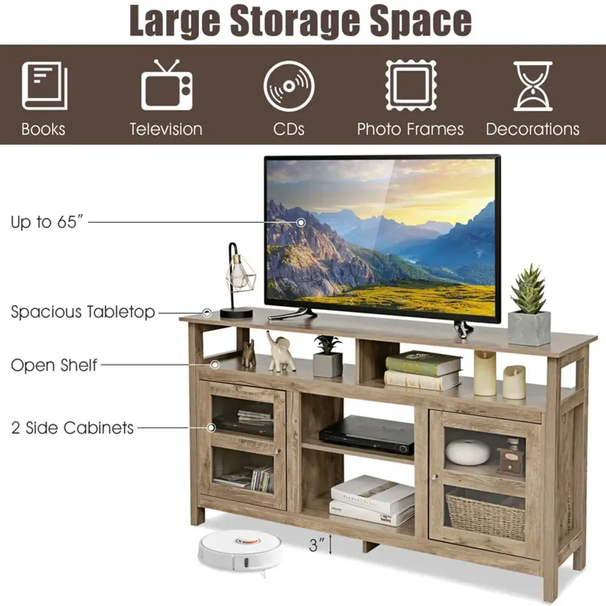 58 Inch TV Stand Entertainment Console Center with 2 Cabinets