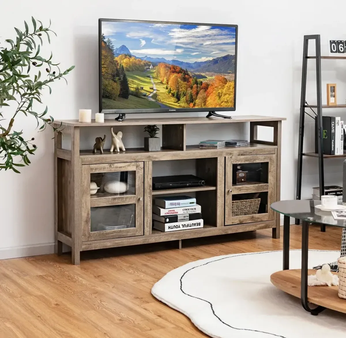 58 Inch TV Stand Entertainment Console Center with 2 Cabinets