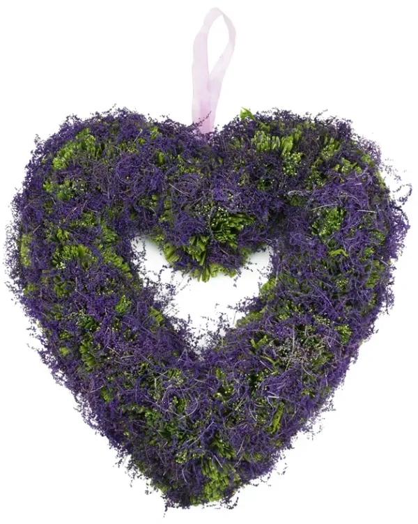 14.5" Purple Moss and Green Twig Valentine's Day Heart Wreath - Unlit