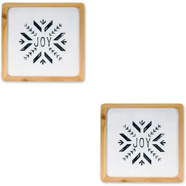 Set of 2 Joy Wall Frames – Iron and Wood Decorative Accents for Holiday and Home Decor