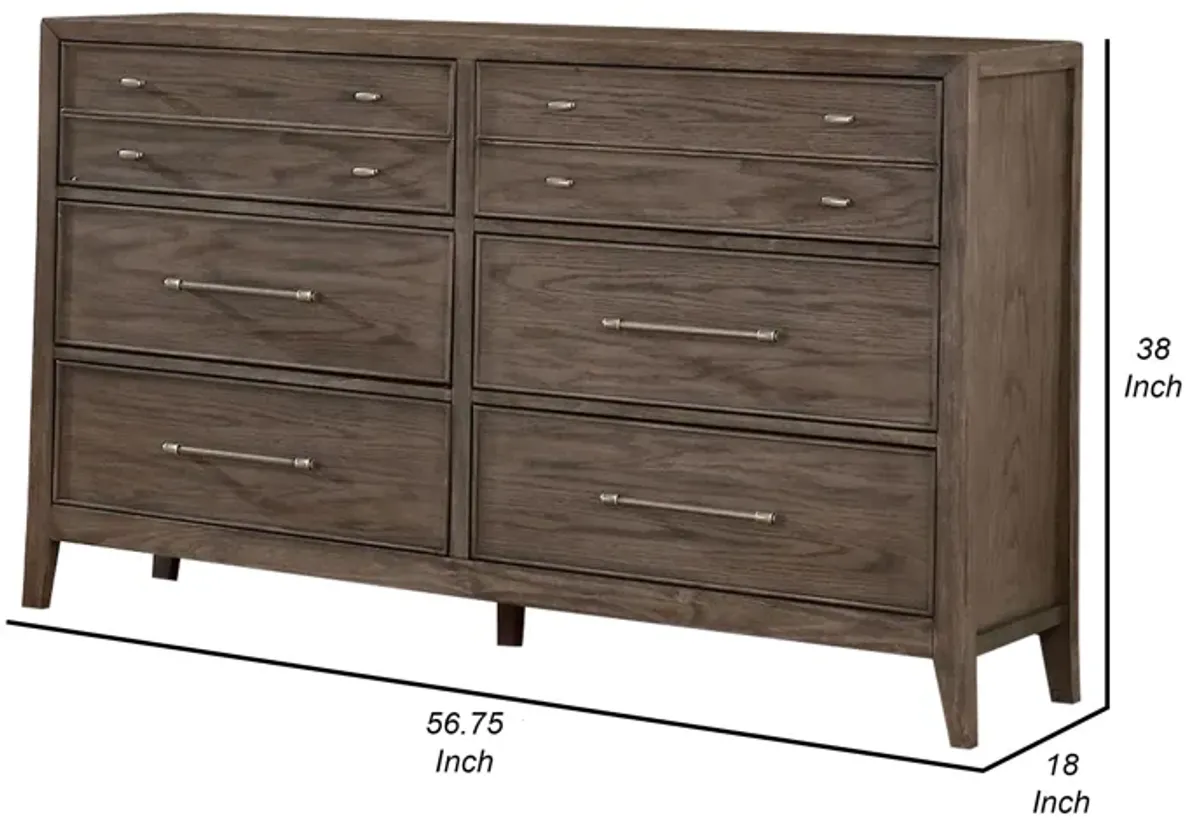 Benjara 57 Inch Wide Dresser Chest, 8 Drawers, Solid Wood in a Warm Gray Finish