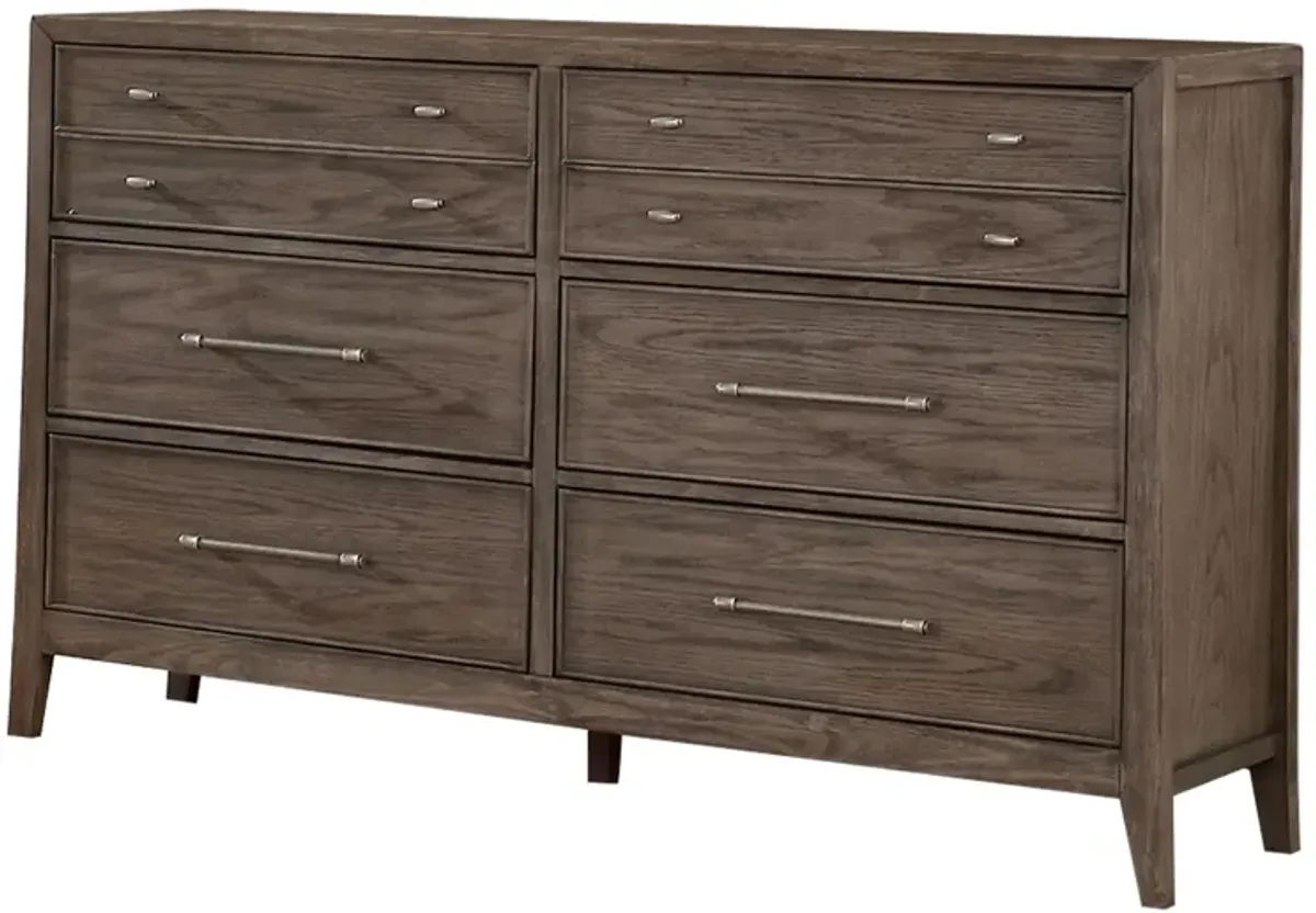 Benjara 57 Inch Wide Dresser Chest, 8 Drawers, Solid Wood in a Warm Gray Finish