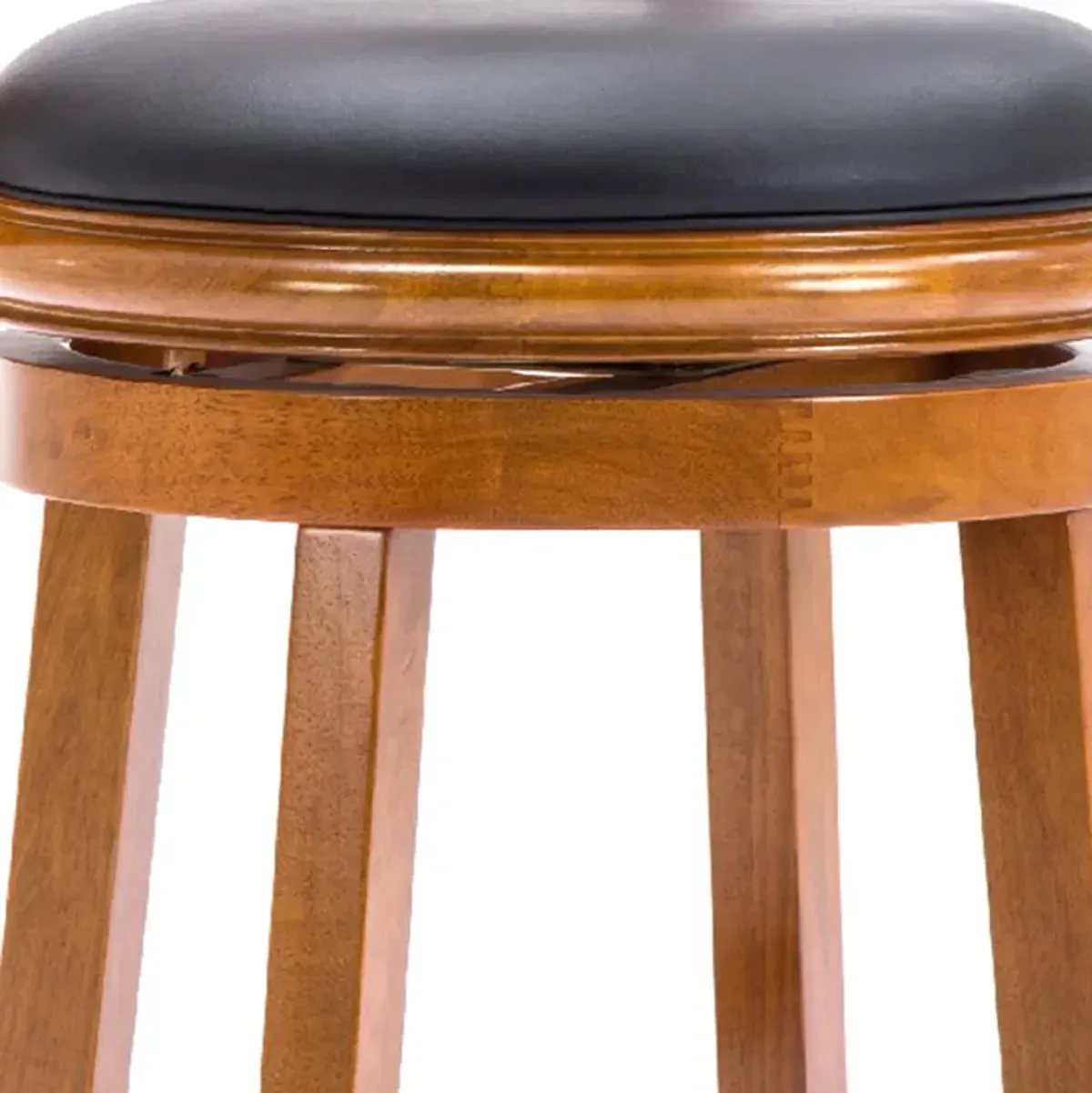 Sabi 24 inch Swivel Counter Stool, Solid Wood, Faux Leather, Brown, Black-Benzara