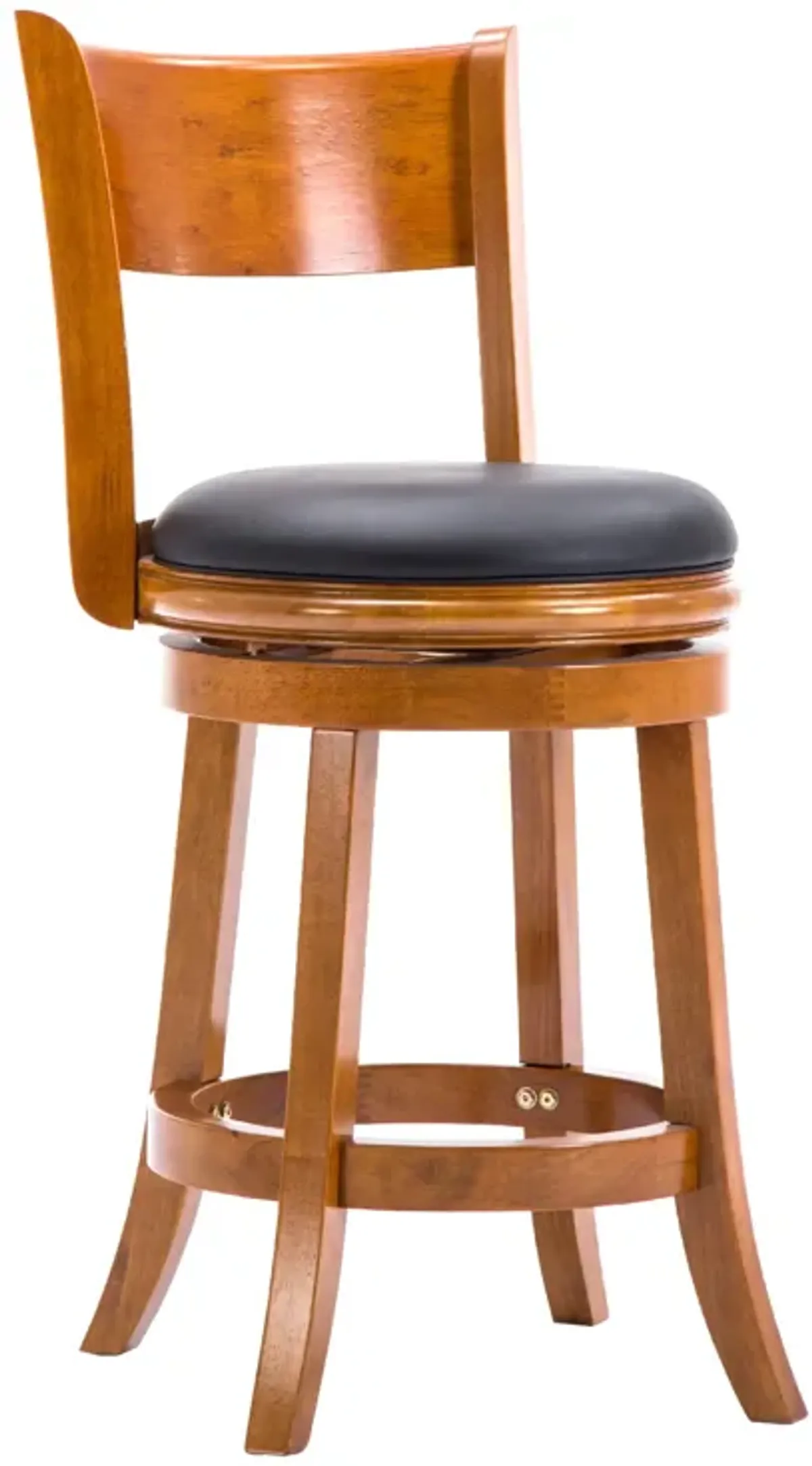 Sabi 24 inch Swivel Counter Stool, Solid Wood, Faux Leather, Brown, Black-Benzara