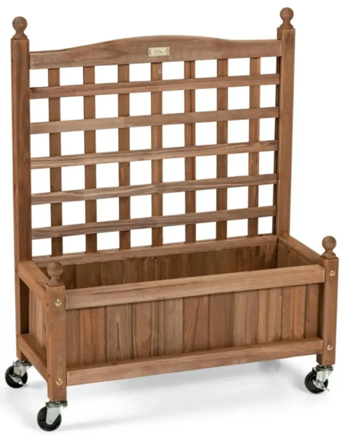 Hivvago 32in Wood Planter Box with Trellis Mobile Raised Bed for Climbing Plant