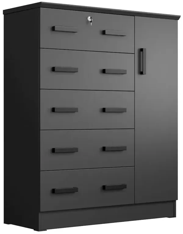 Better Home Products JCF Sofie 5 Drawer Wooden Tall Chest Wardrobe in Black