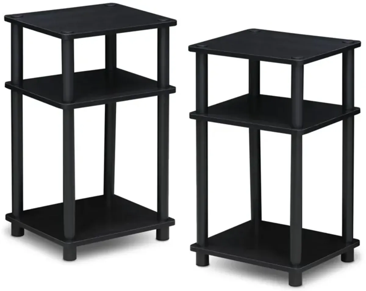 Furinno Just 3-Tier Turn-N-Tube End Table / Side Table / Night Stand / Bedside Table with Plastic Poles, 2-Pack, Americano/Black