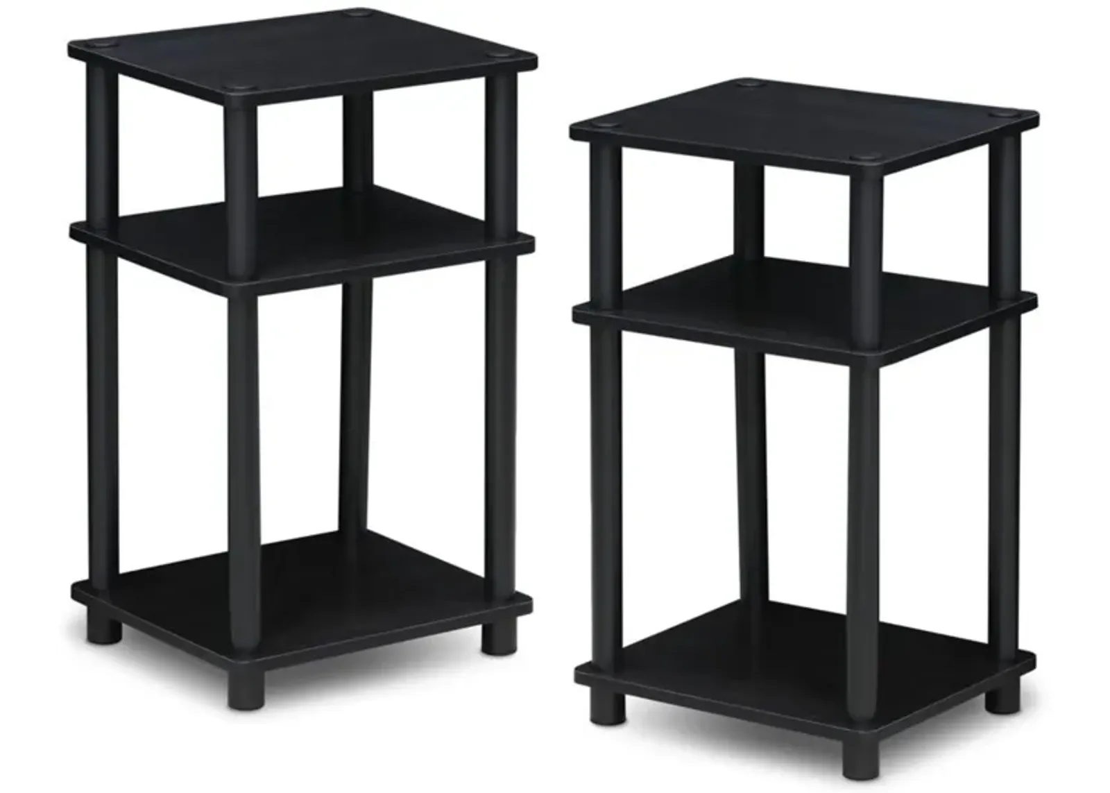 Furinno Just 3-Tier Turn-N-Tube End Table / Side Table / Night Stand / Bedside Table with Plastic Poles, 2-Pack, Americano/Black