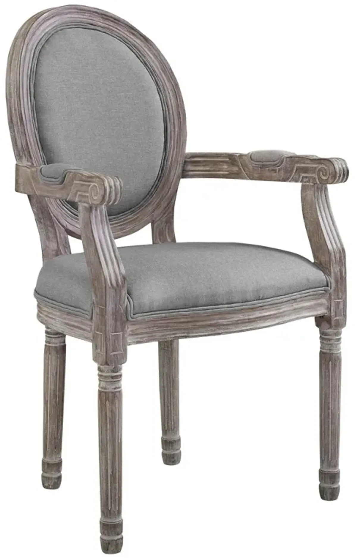 Modway Emanate French Vintage Upholstered Fabric Dining Armchair in Light Gray