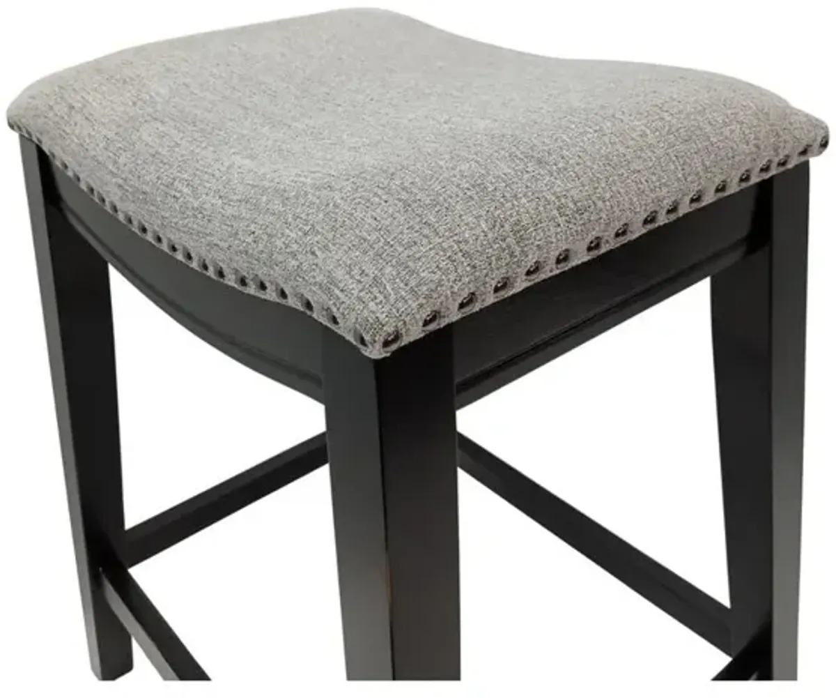 Carolina Living 25 Saddle Counter Stool - Set of 2 - Antique Black - Grey Chenille Upholstery